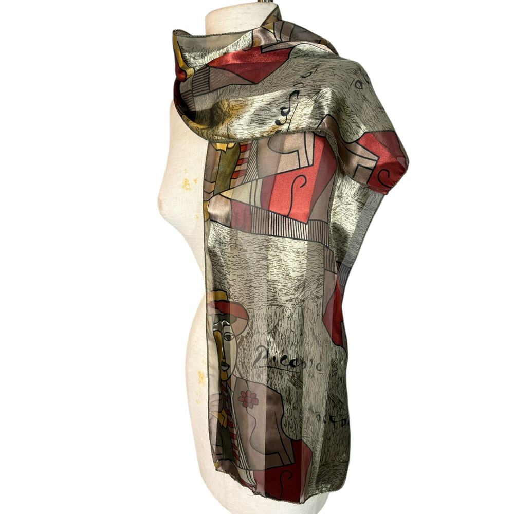 VTG Silky Picasso Art Print Scarf Cubist Portrait Artsy‎ Art Teacher 60x11